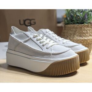 UGG EZ Duzzit Lace Up White Suede Platform Sneakers Women's Size 10 NIB